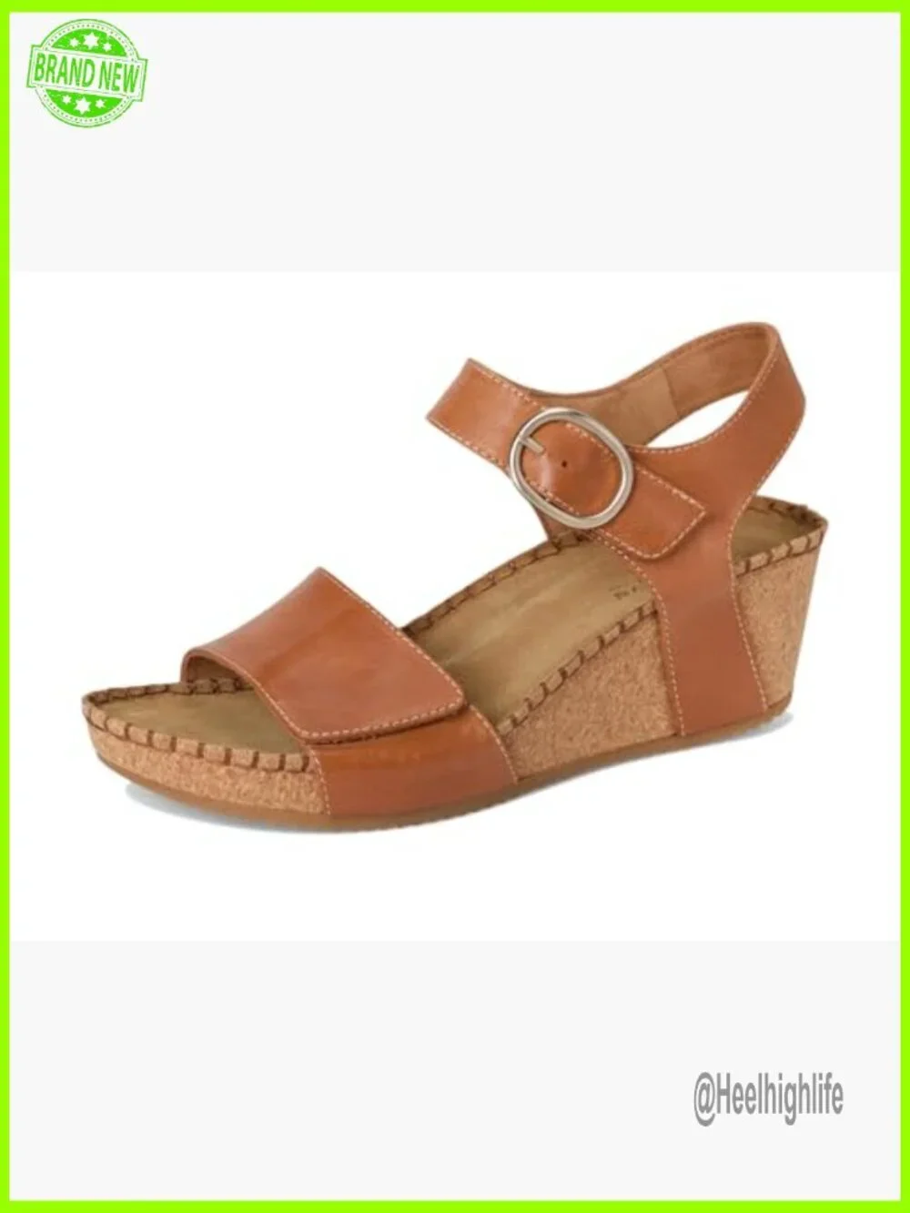 Leather Wedge Sandals with Cork Footbed, Adjustable Hook & Loop Strap